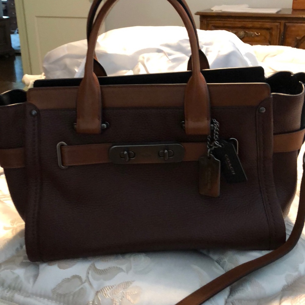 Brown  pebbled leather Coach handbag.